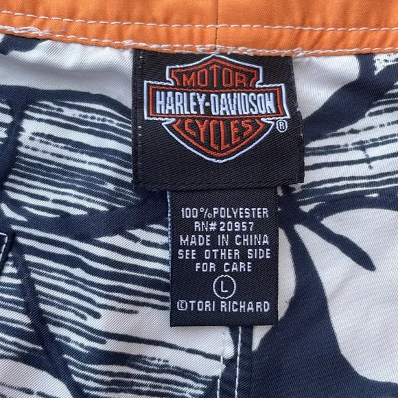 Harley-Davidson Mens Floral Tropical Swim Trunk Board Shorts Motorcycles Size L - Picture 3 of 6